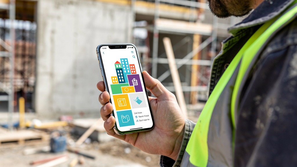 Application mobile bâtiment sur smartphone d'artisan sur chantier