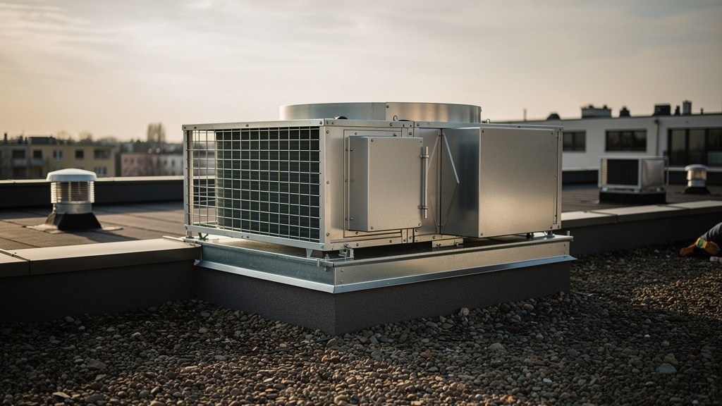 Caisson de ventilation collective sur le toit d'un immeuble résidentiel