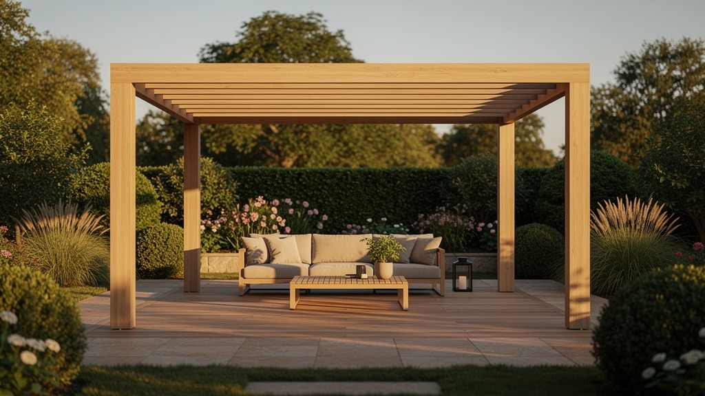 Pergola en bois installée sur une terrasse de jardin