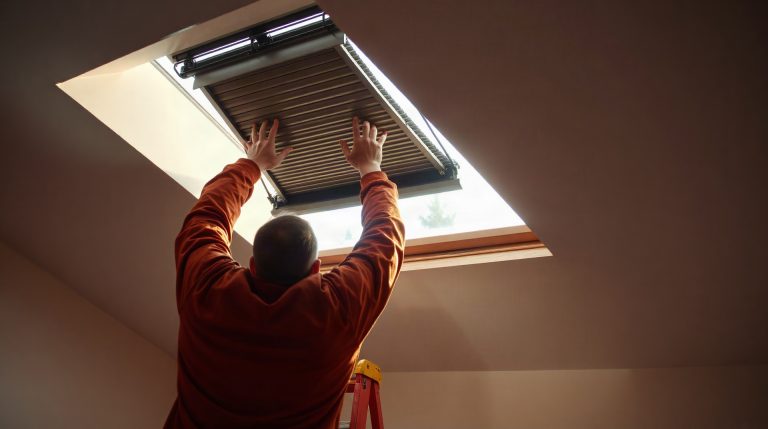 Volet roulant Velux : quel est le problème avec le moteur et comment le résoudre en 2026 ? Technicien inspectant le moteur d'un volet roulant Velux