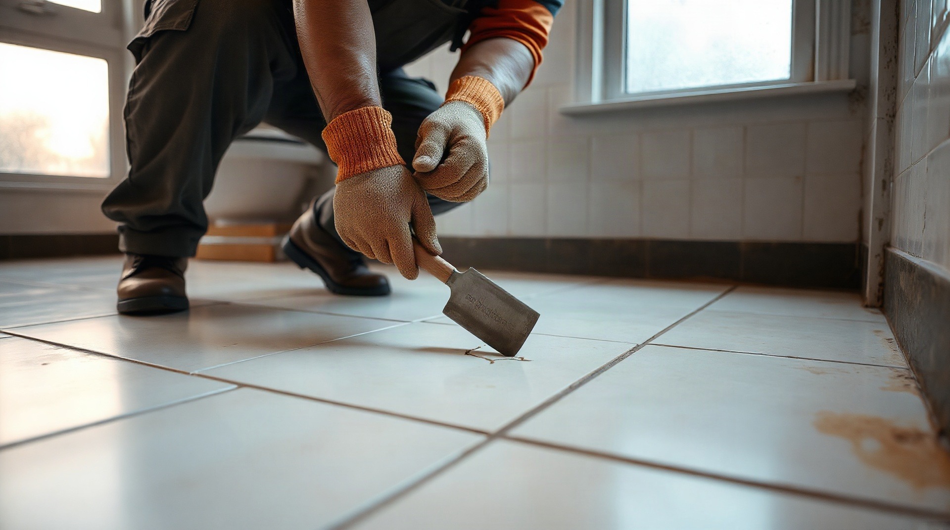 Artisan retirant un carreau fissuré